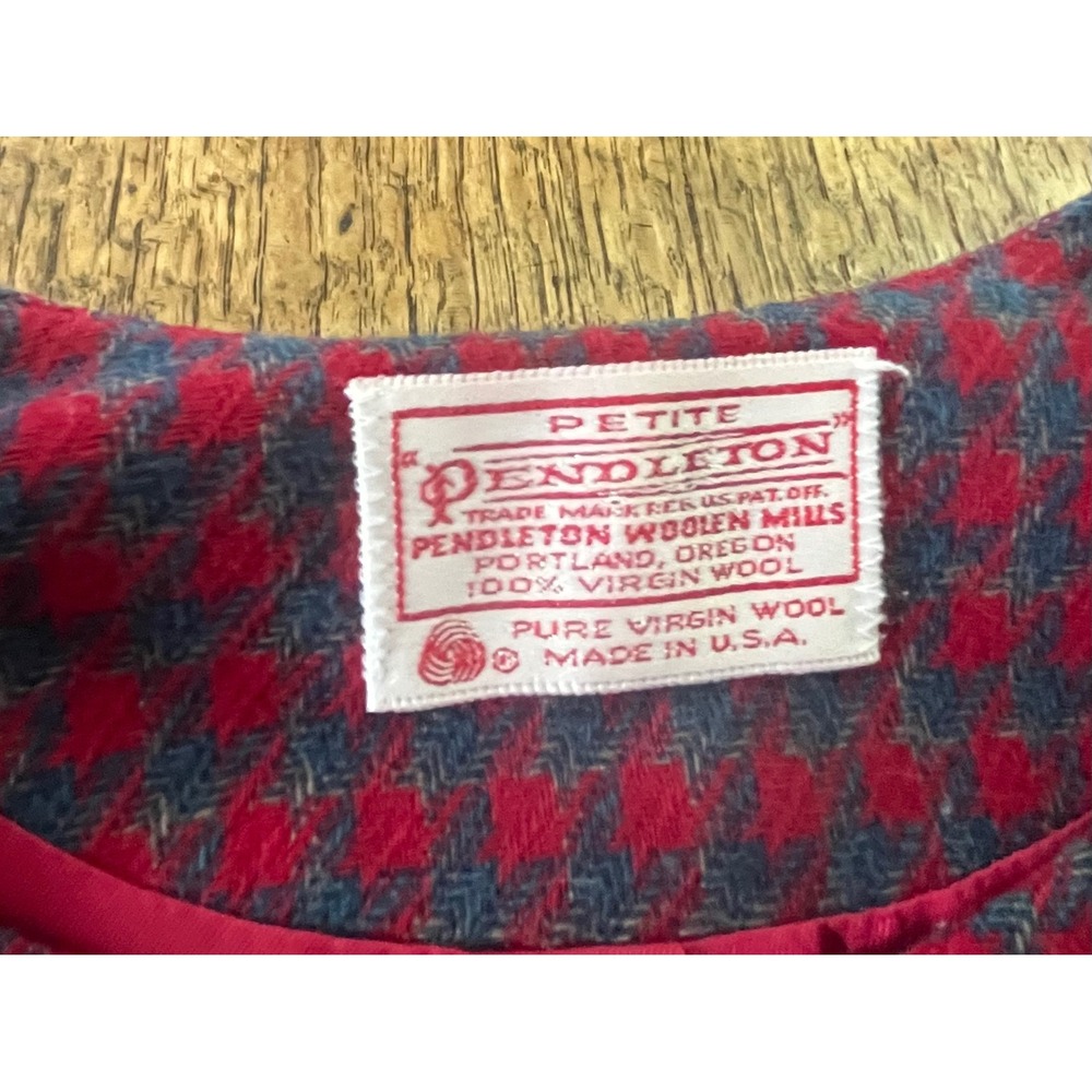 Vintage‎ Pendleton Women's red grey houndstooth virgin wool blazer jacket 80s 10 - Picture 3 of 8